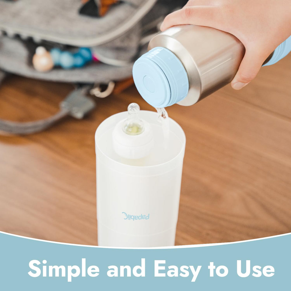 Papablic warmer compact sleek design fits into a diaper bag.