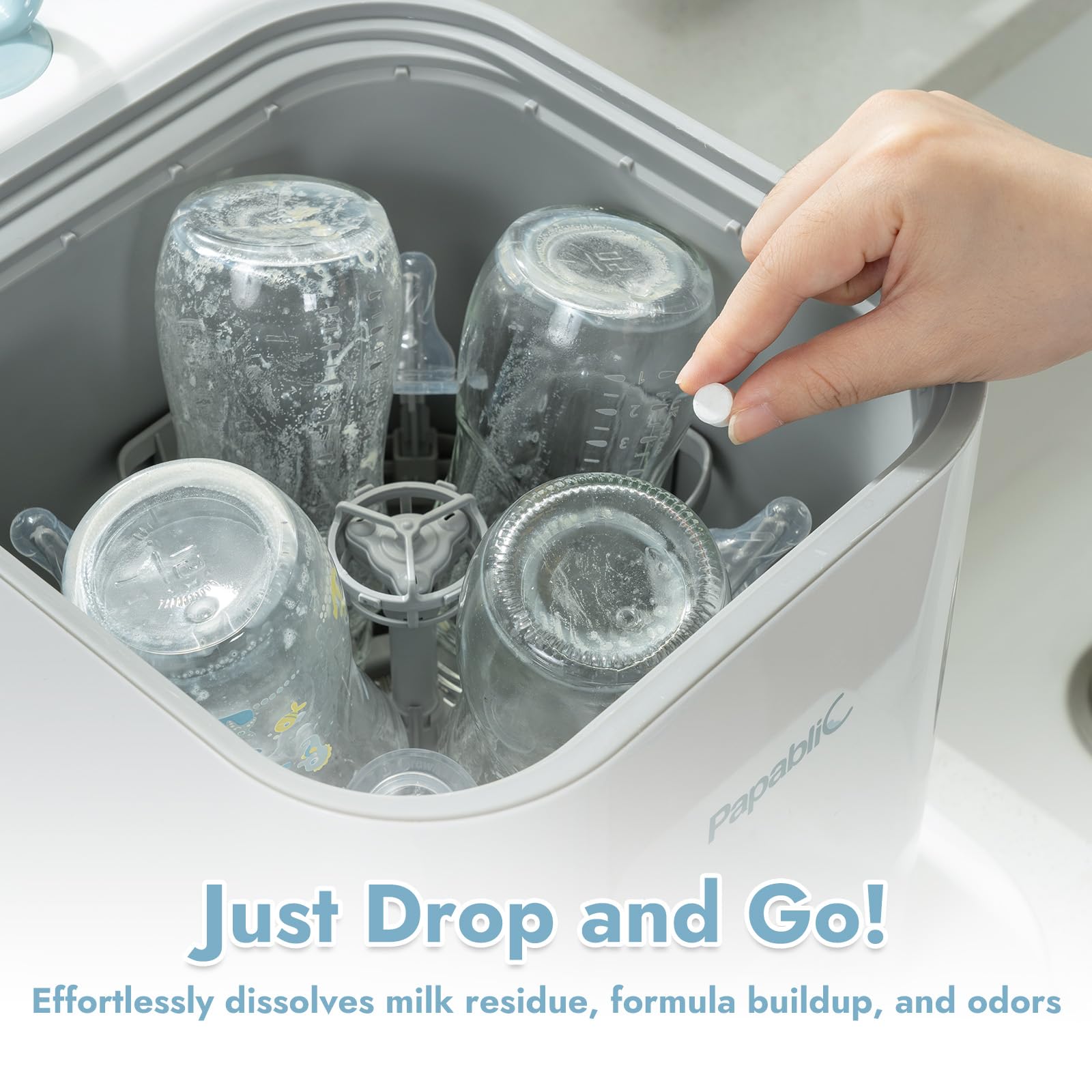 Papablic bottle washer compatibility shown, works with many machines.