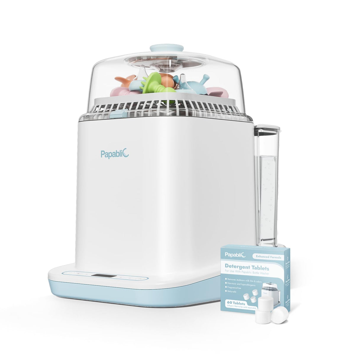 Papablic Bottle Washer Pro front view highlights compact 4-in-1 efficiency for busy kitchens.