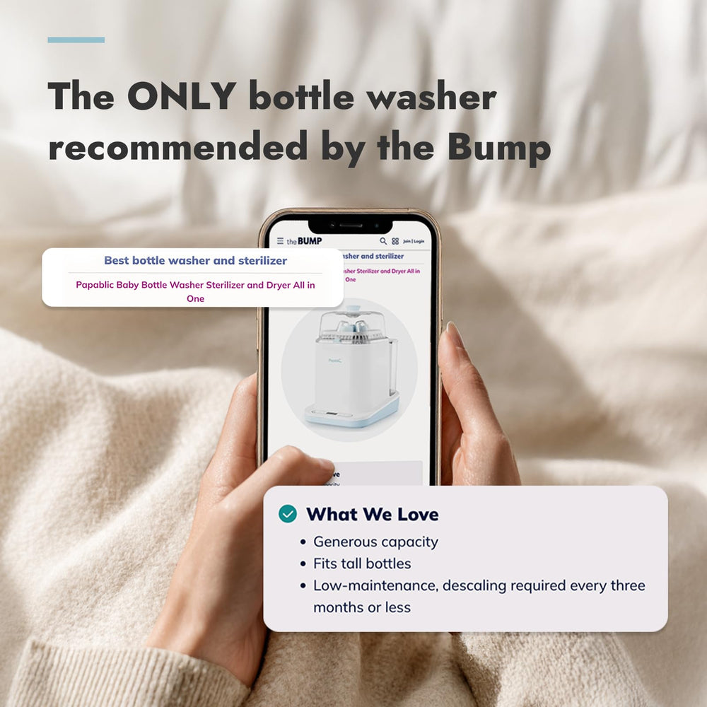 Papablic Bottle Washer Pro side view shows slim countertop footprint for small spaces.