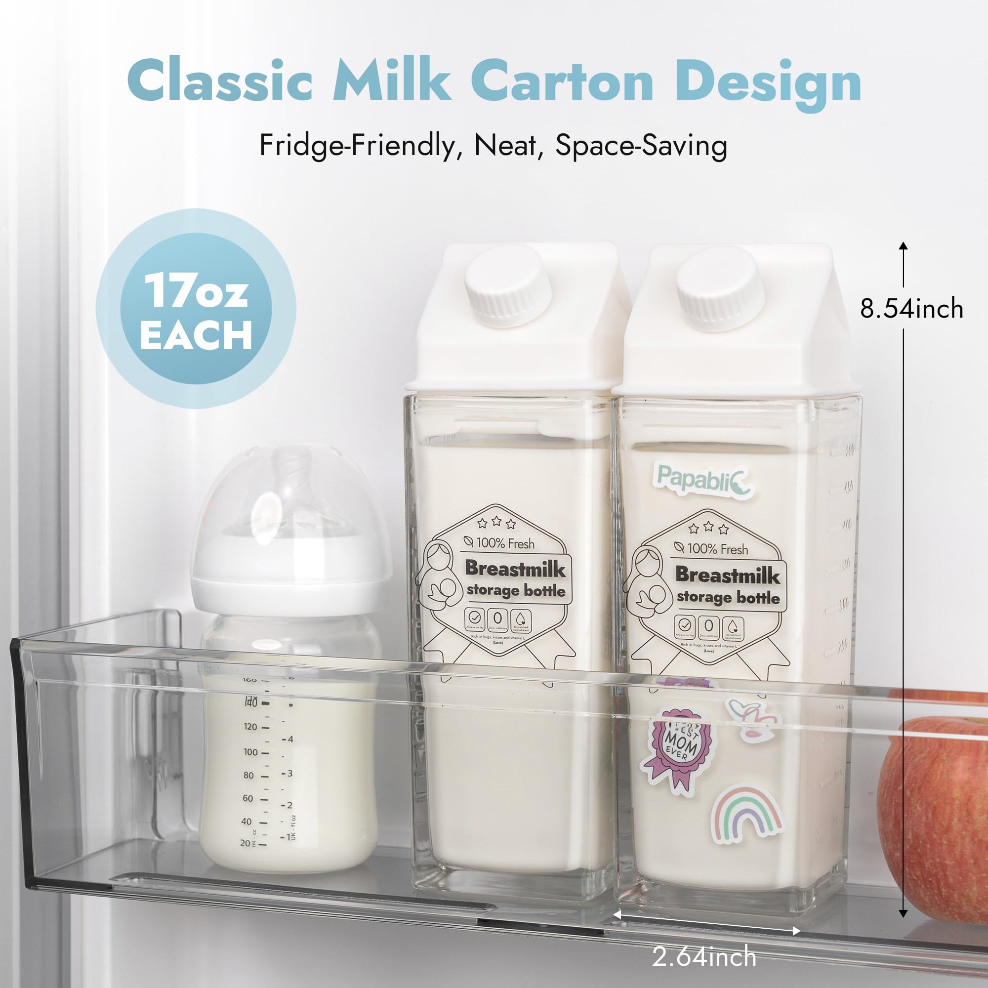 Papablic BPA-free non-porous glass emphasizes pure milk storage and nutrient preservation