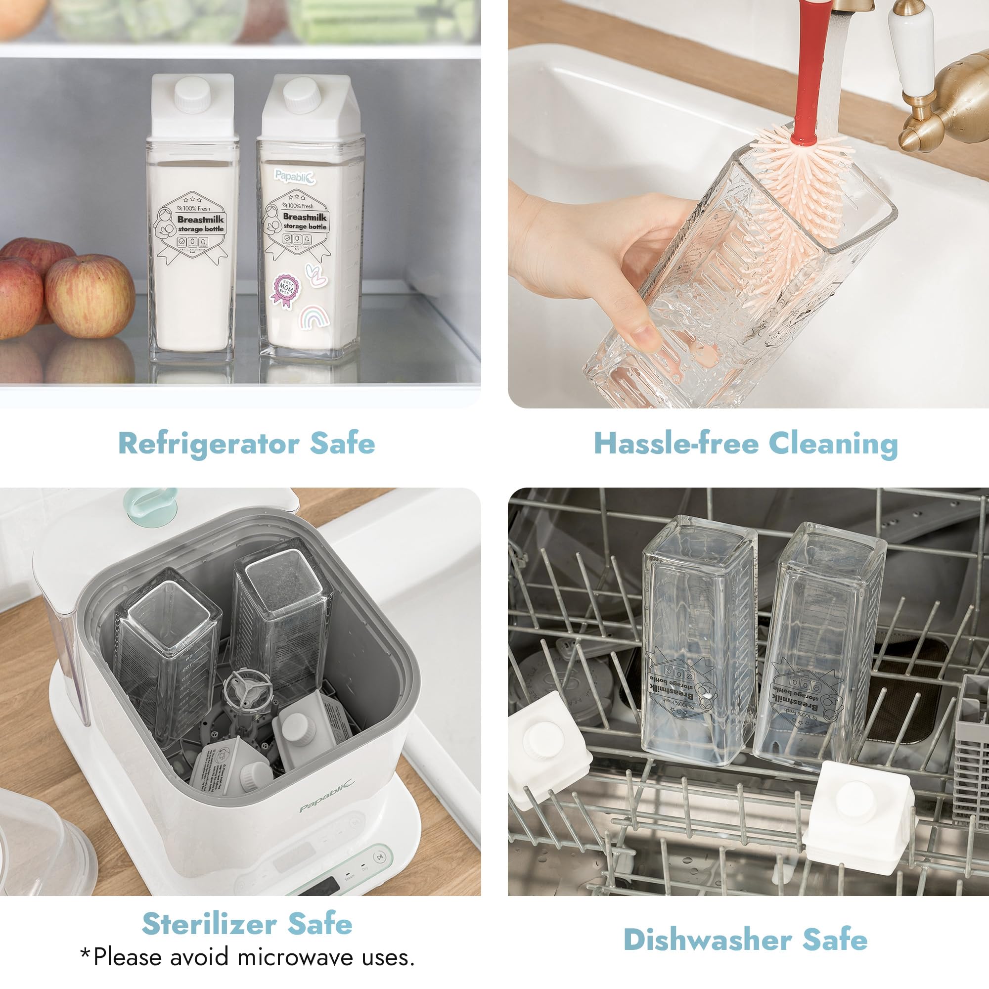 Papablic glass breastmilk pitcher dishwasher-safe design simplifies cleanup after feeds