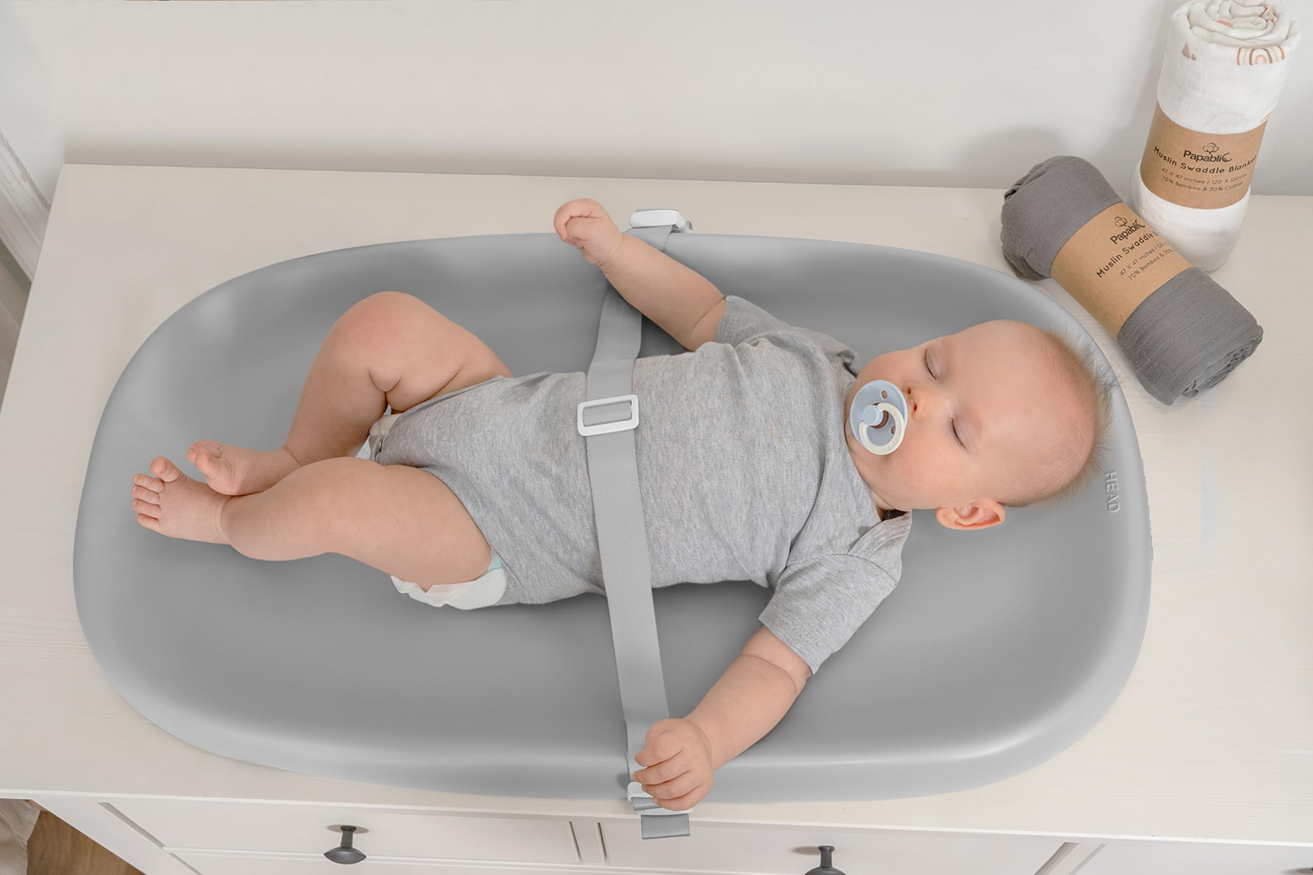 Papablic changing pad slope design to prevent urine pooling and mess spread