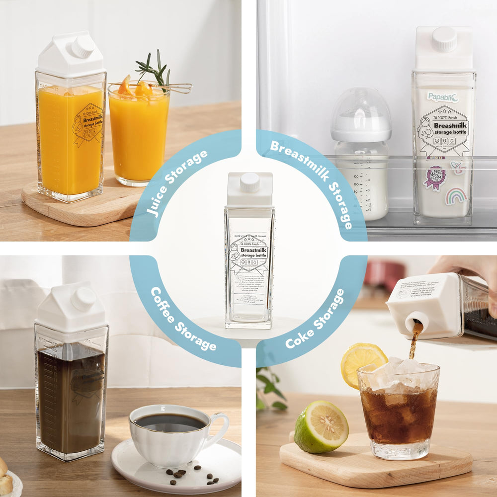 Papablic fridge-ready milk pitcher beside bottles supports quick ready-to-use feeds