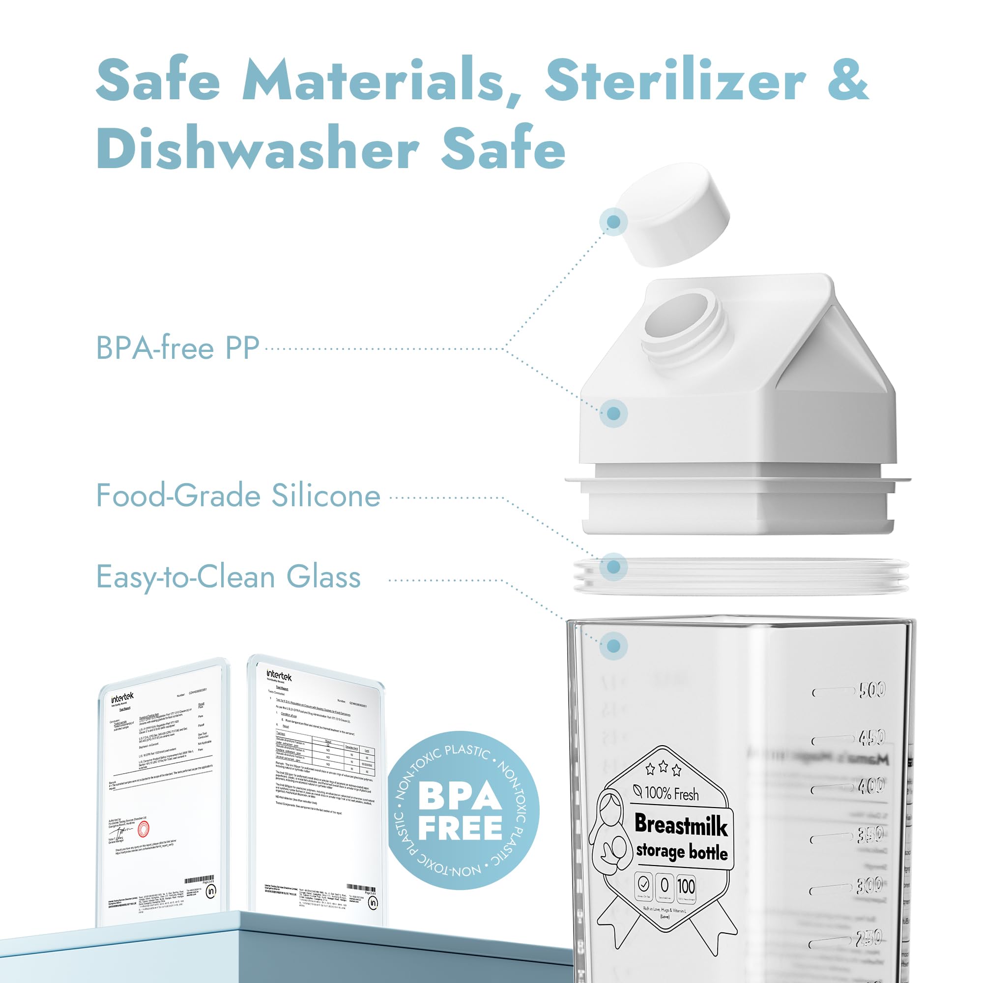 Papablic glass breastmilk pitcher side handle shows sturdy grip and leak-free operation