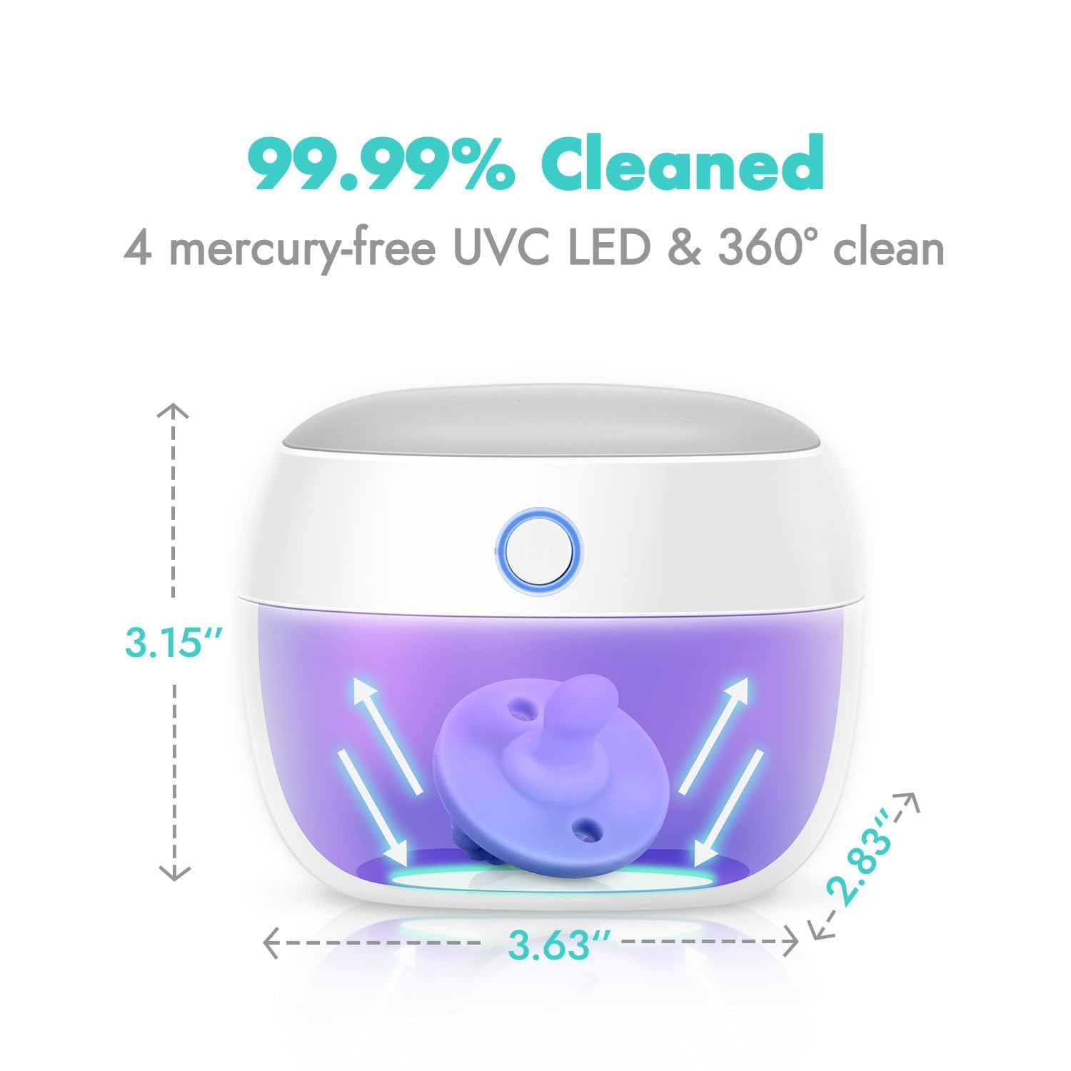 Papablic pacifier sanitizer rechargeable battery powers weeks of travel.