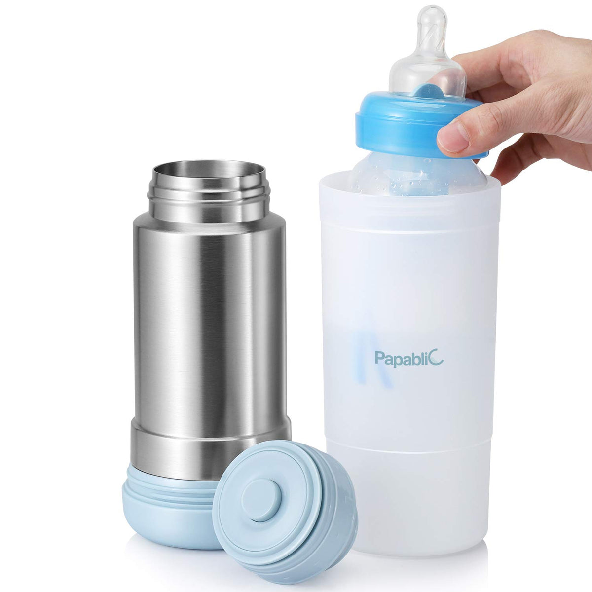 Papablic portable bottle warmer fits car cup holder for easy on-the-go feeds.
