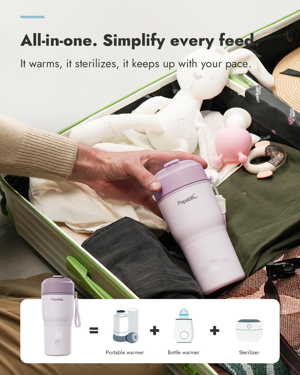 Papablic portable bottle warmer wide-mouth design facilitates loading and cleaning