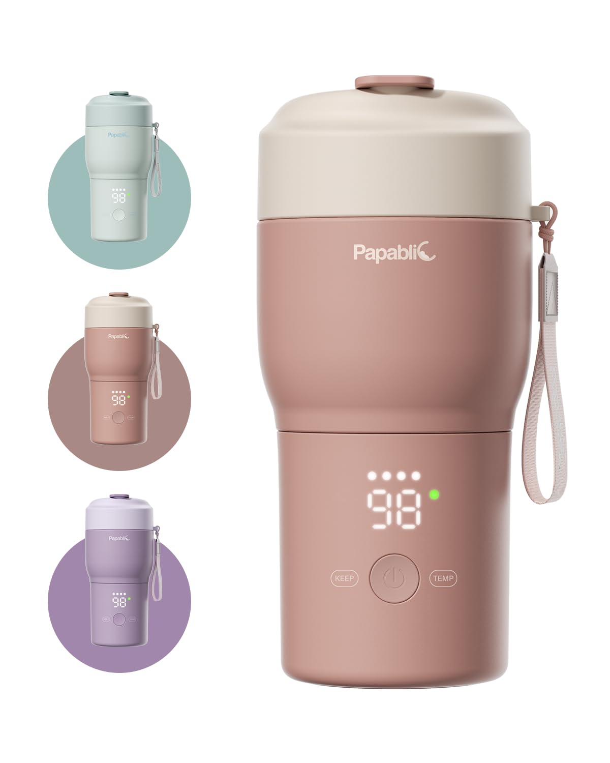Papablic Pro Almond Rose travel setup shows quick bottle warming on the go.