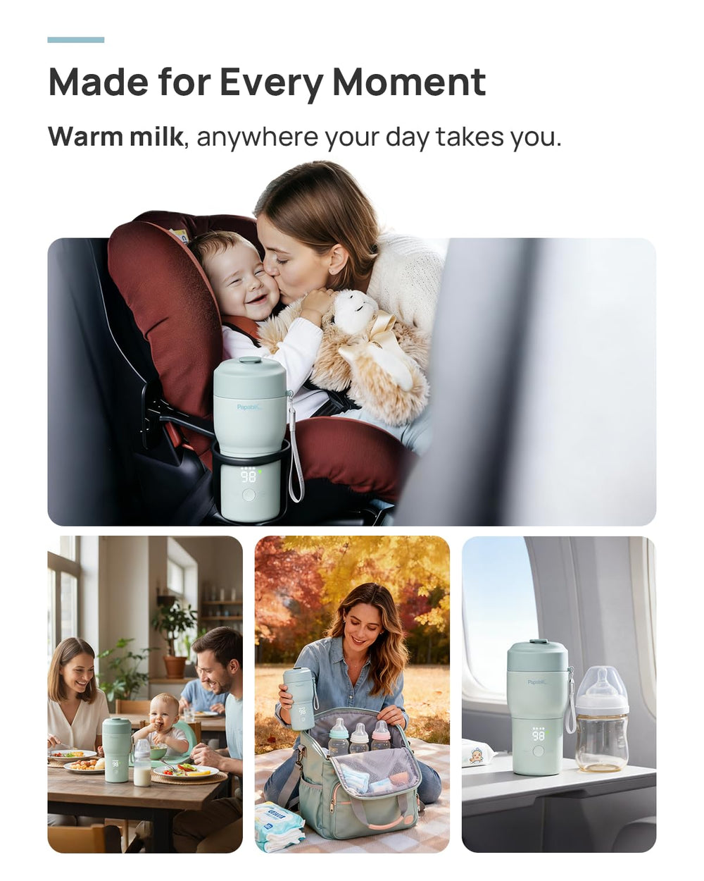 Five temperature settings offer flexible warming options