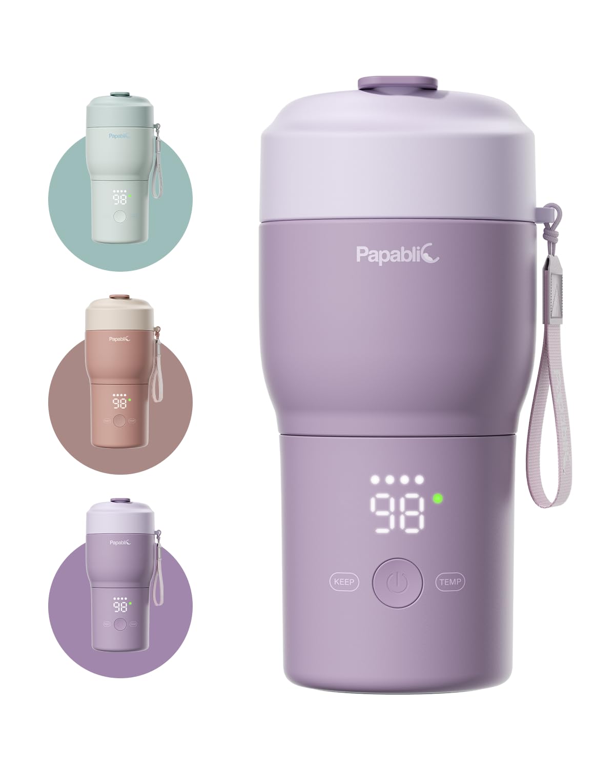 Papablic Pro bottle warmer front view, compact travel-ready design for quick feeds on the go.