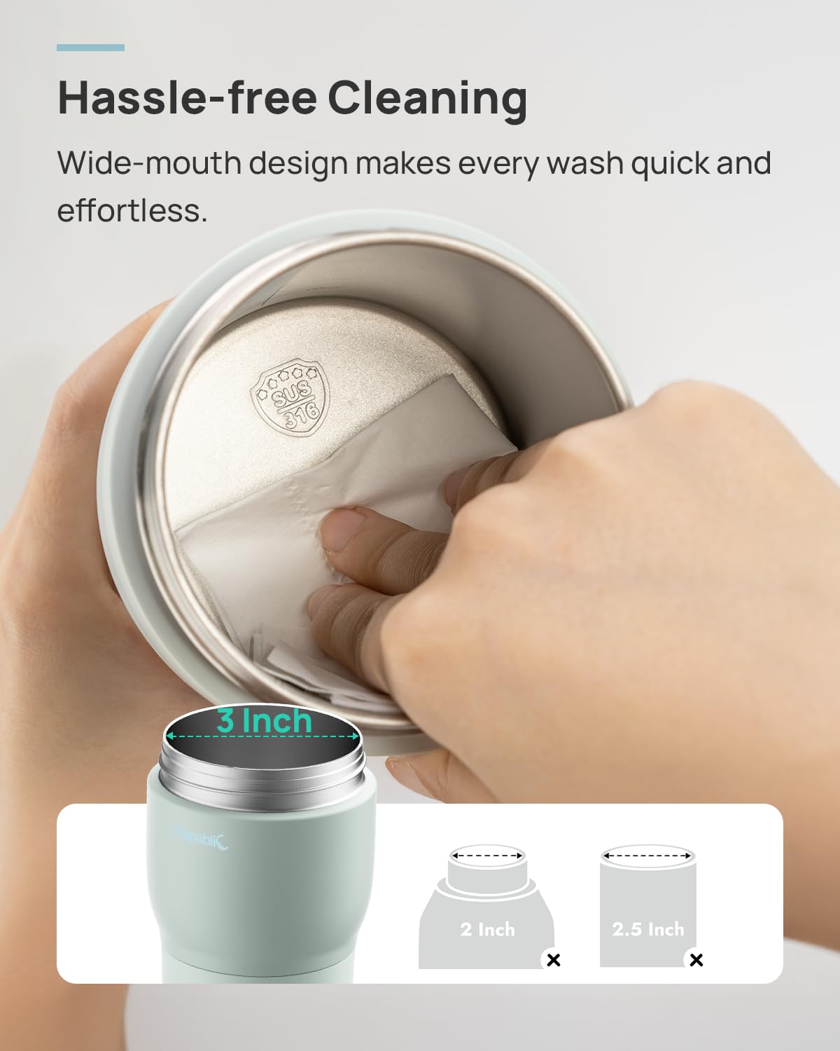 Papablic Pro wide-mouth design enables easy cleaning access and quick refilling.