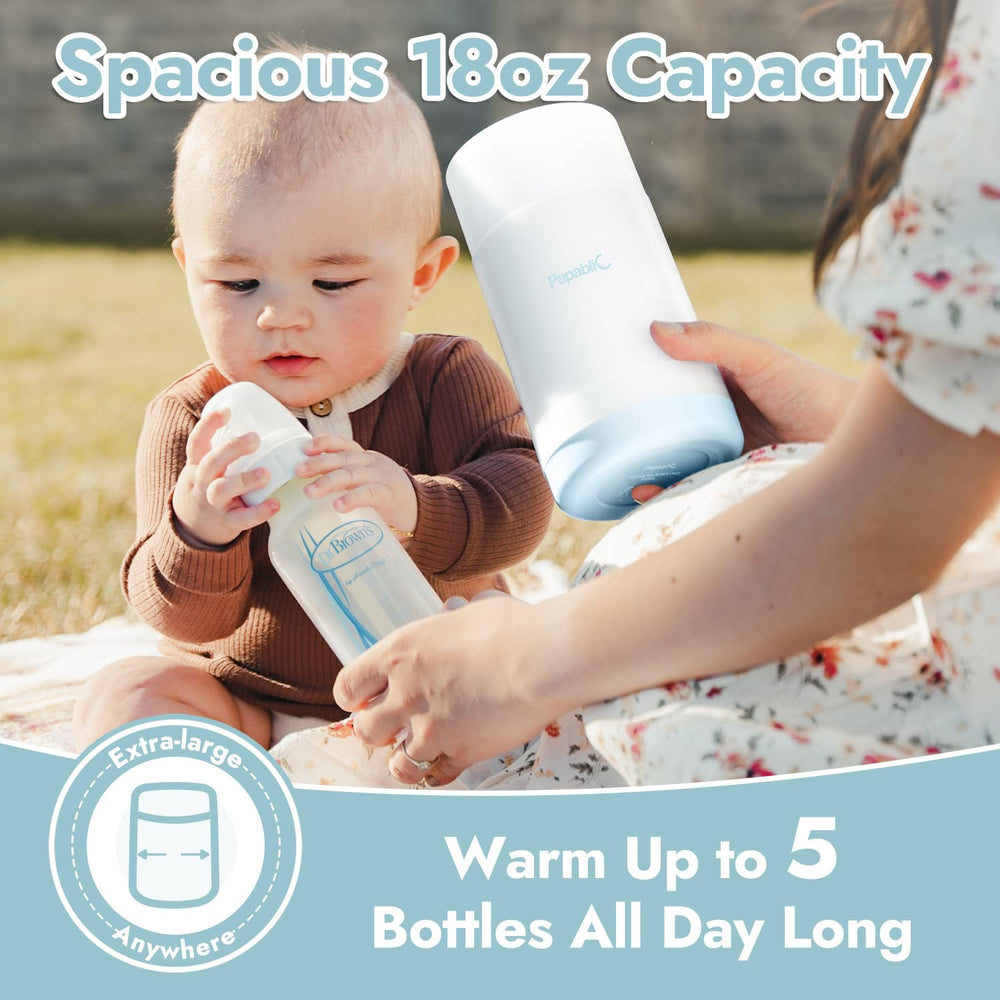 Papablic Portable Warmer inside a diaper bag, ideal for outings.