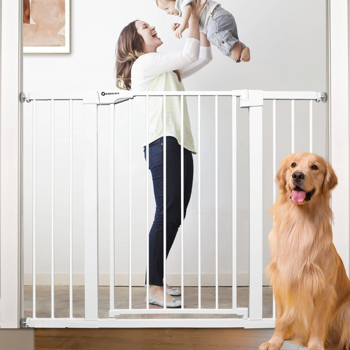 Papacare 36-inch extra tall gate in white, showcasing sturdy steel for safe entryways.