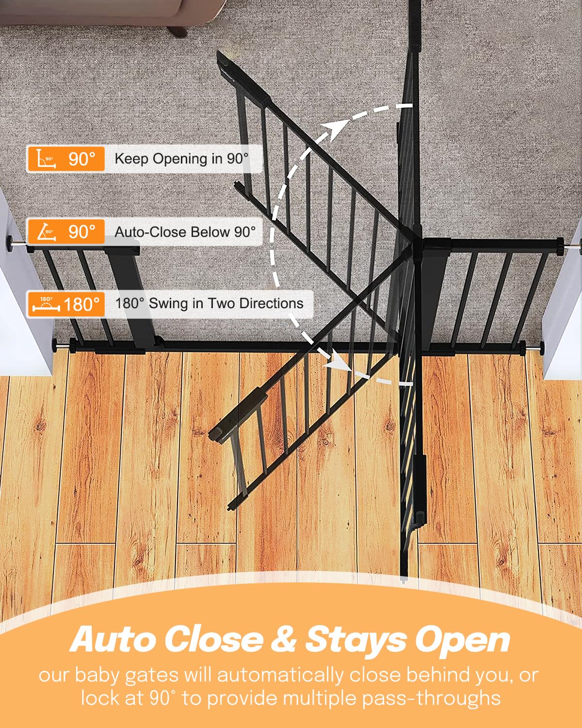 Papacare 42in gate pressure-mount for quick, tool-free setup.