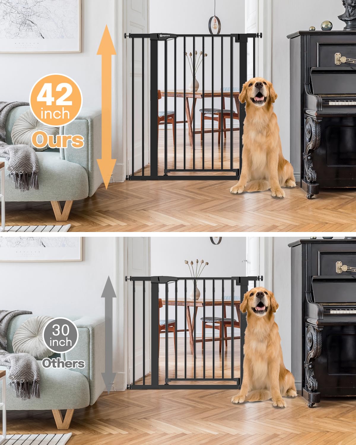 Papacare 42in gate wide-extended for safer access in wide doorways.