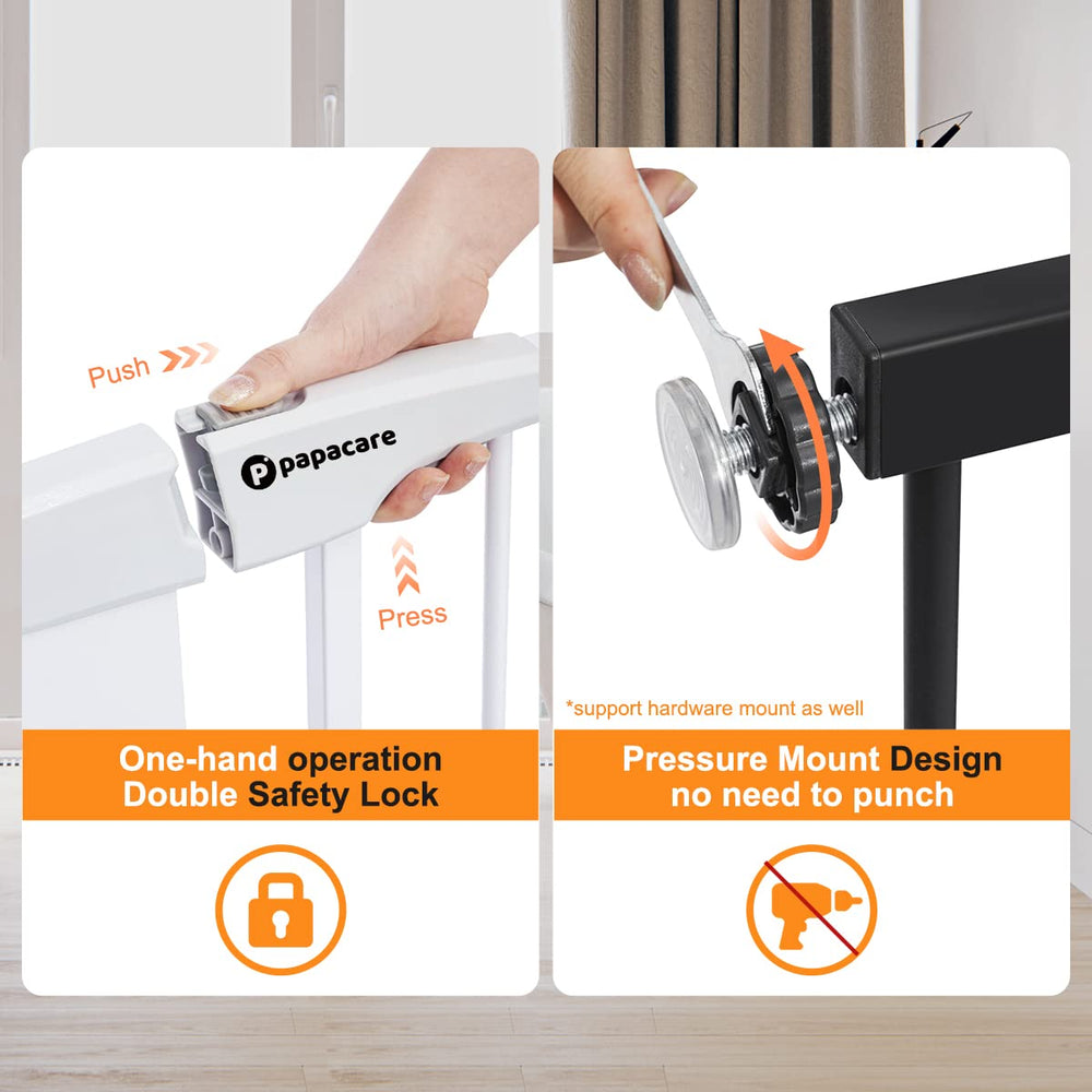 Papacare auto-close feature with hold-open option for hands-free passage.