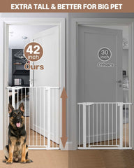 Papacare extra tall 42in gate at doorway angle showing wide openings compatibility.