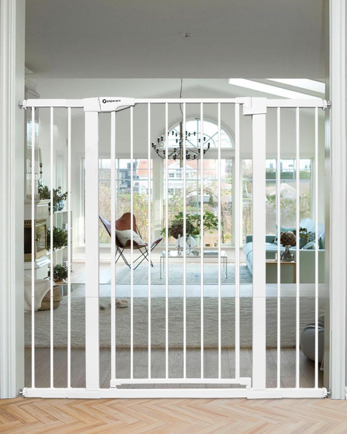 Papacare extra tall 42in gate on stairs front view for secure child safety.