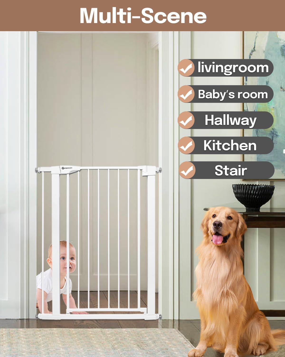 Papacare tool-free pressure-mount installation shown on wall-free surfaces.