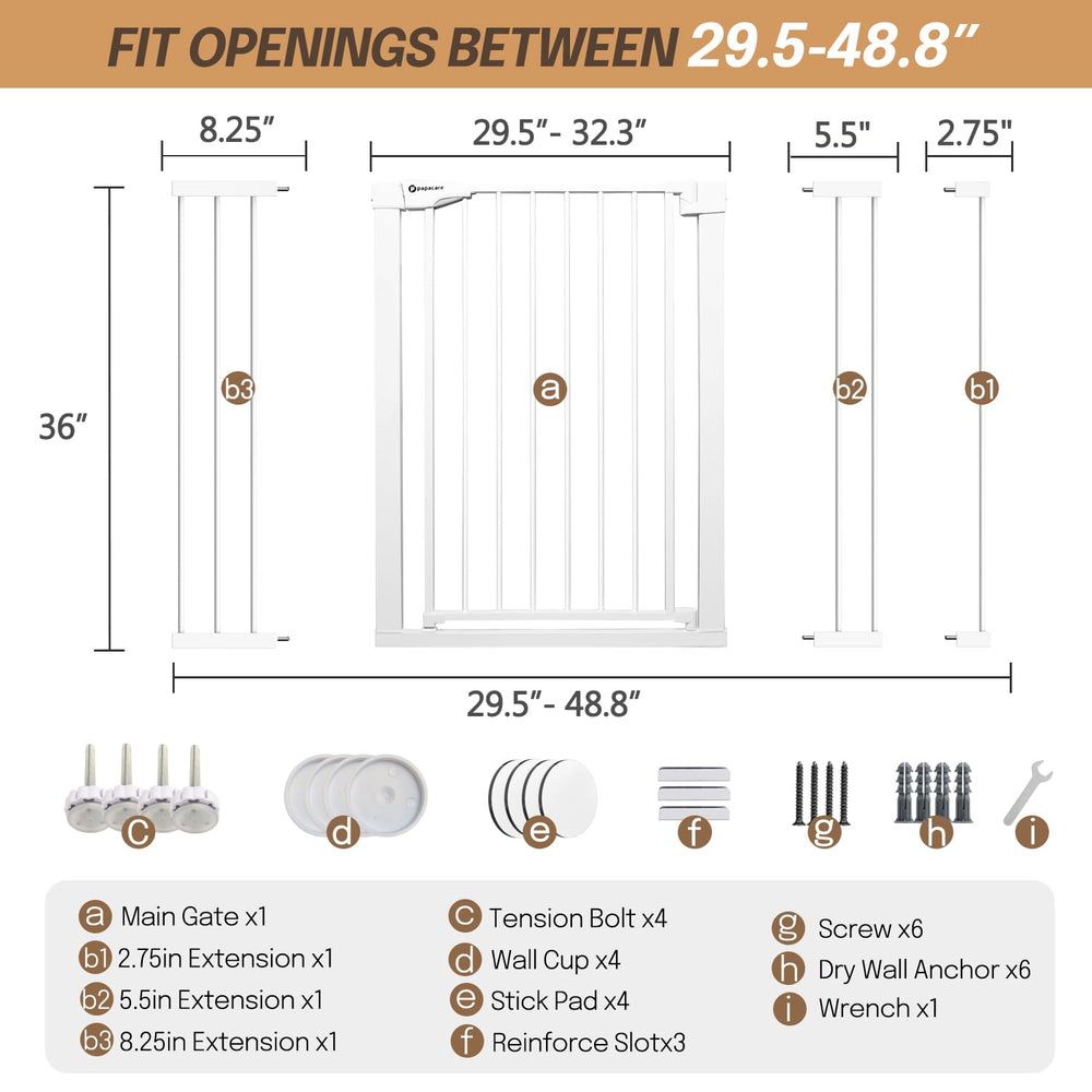 Papacare product-in-use gate in doorway keeping pets and kids safe.