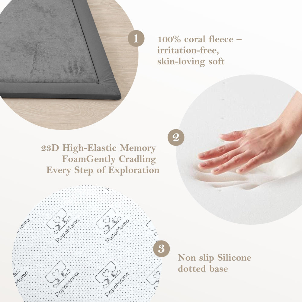 PapaMama Baby Play Mat coral fleece surface offers skin-friendly softness