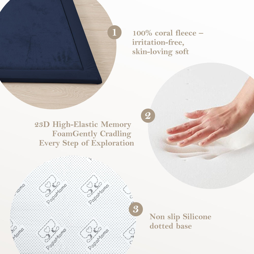 PapaMama baby play mat dark-blue 79x118 offers spacious play area.
