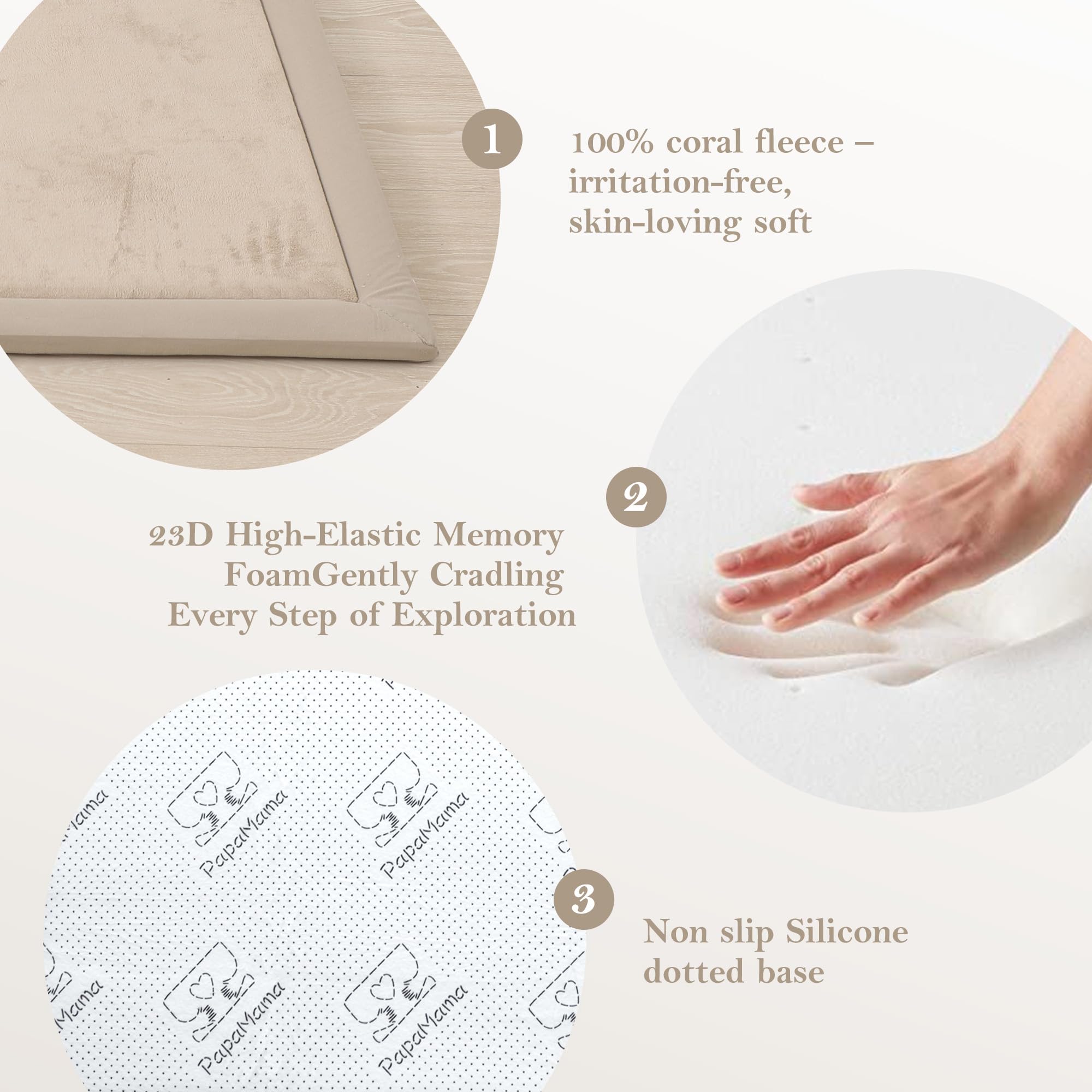 PapaMama memory foam closeup highlights 1.3-inch cushioning and plush coral velvet surface