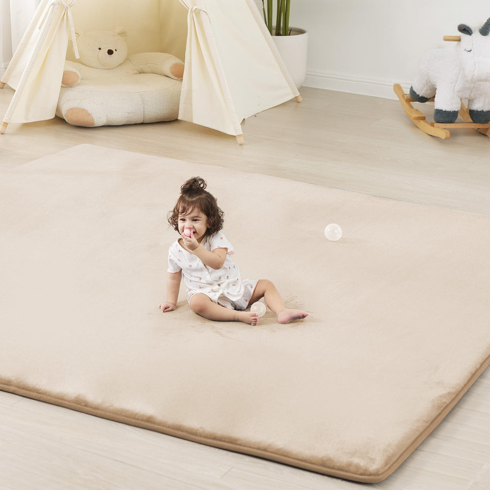 PaPaMat 1.3-inch thick baby floor play mat rolled out for cushioning during tummy time