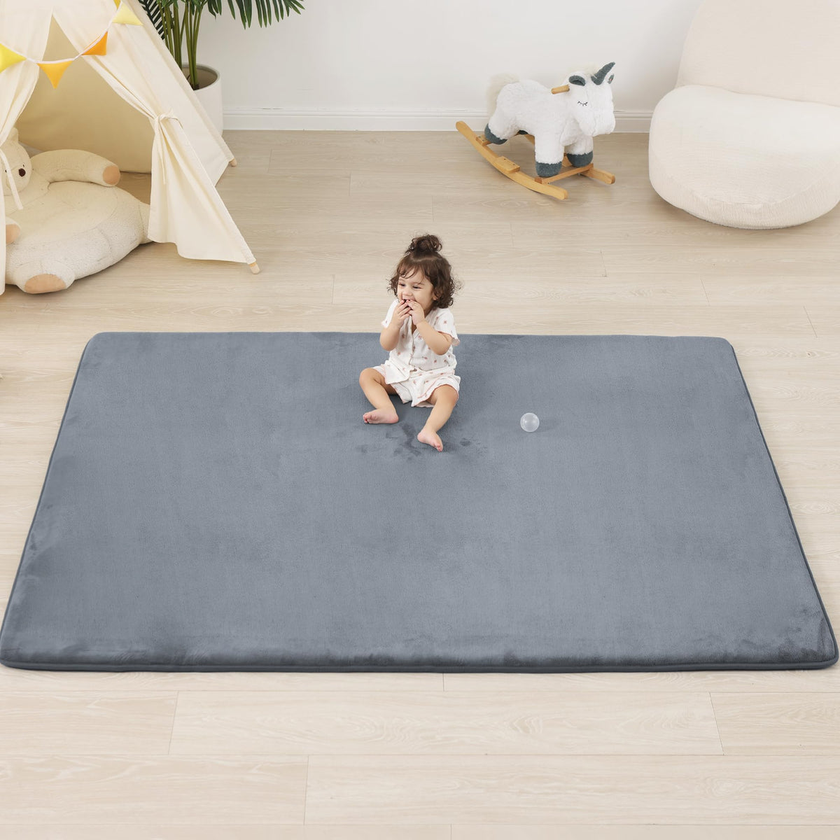 PaPaMat 1.3-inch thick baby floor mat with thick cushion for comfy tummy time.
