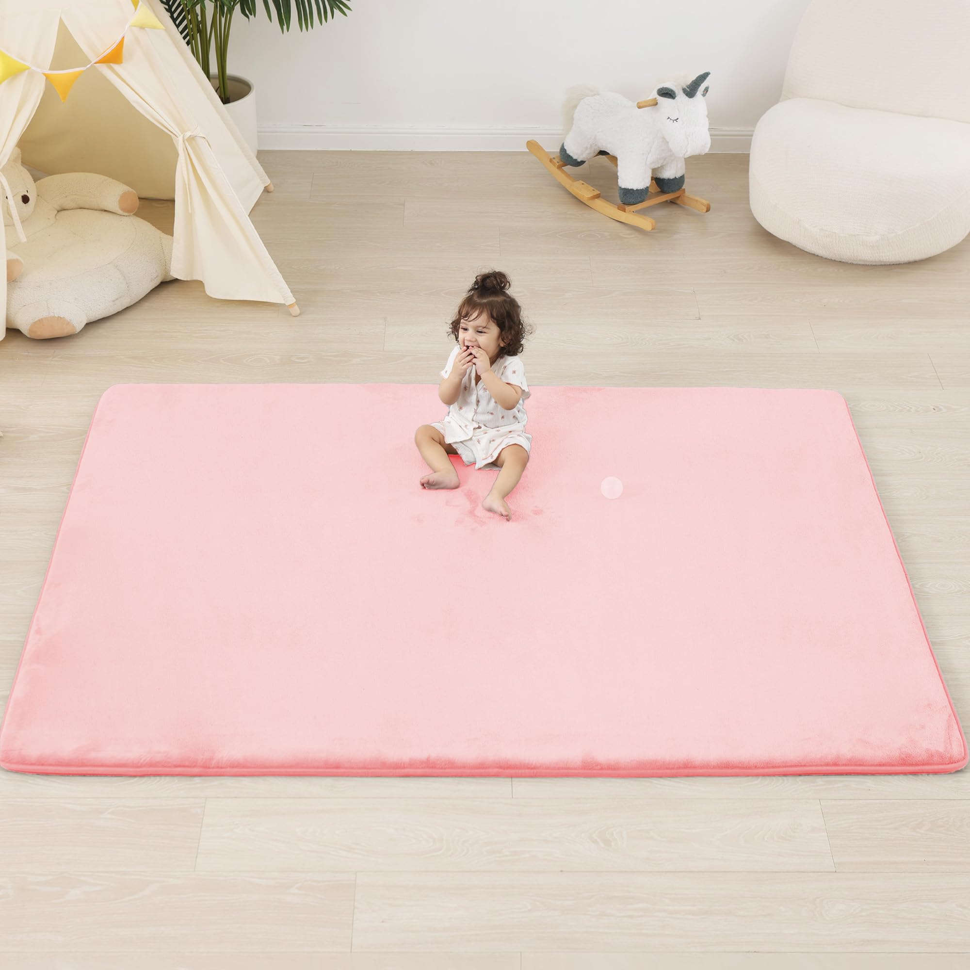 PaPaMat pink 1.3-inch thick foam-core mat cushions crawls