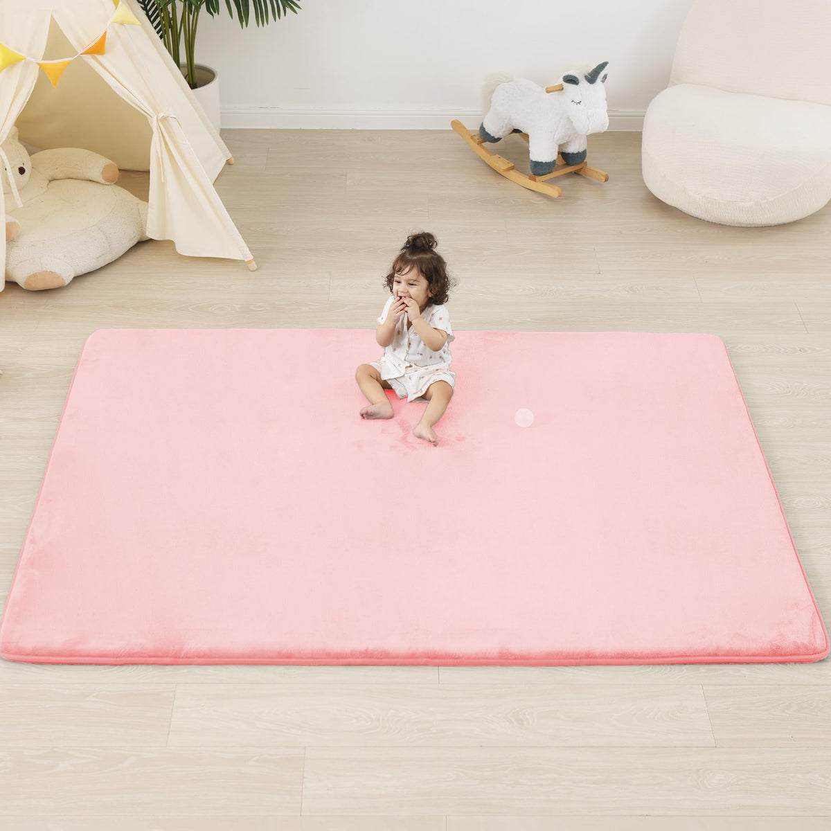 PaPaMat pink 1.3-inch thick foam-core mat cushions crawls
