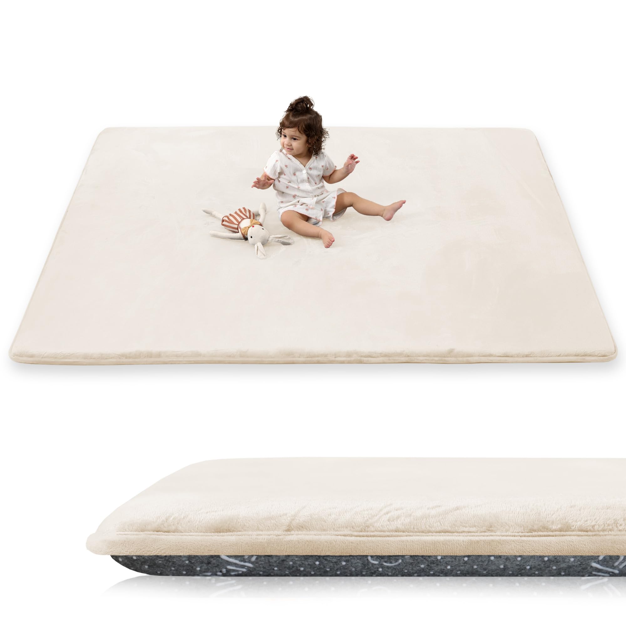 PaPaMat 1.5-inch thick play mat beige offers plush cushioning for tummy time and crawling