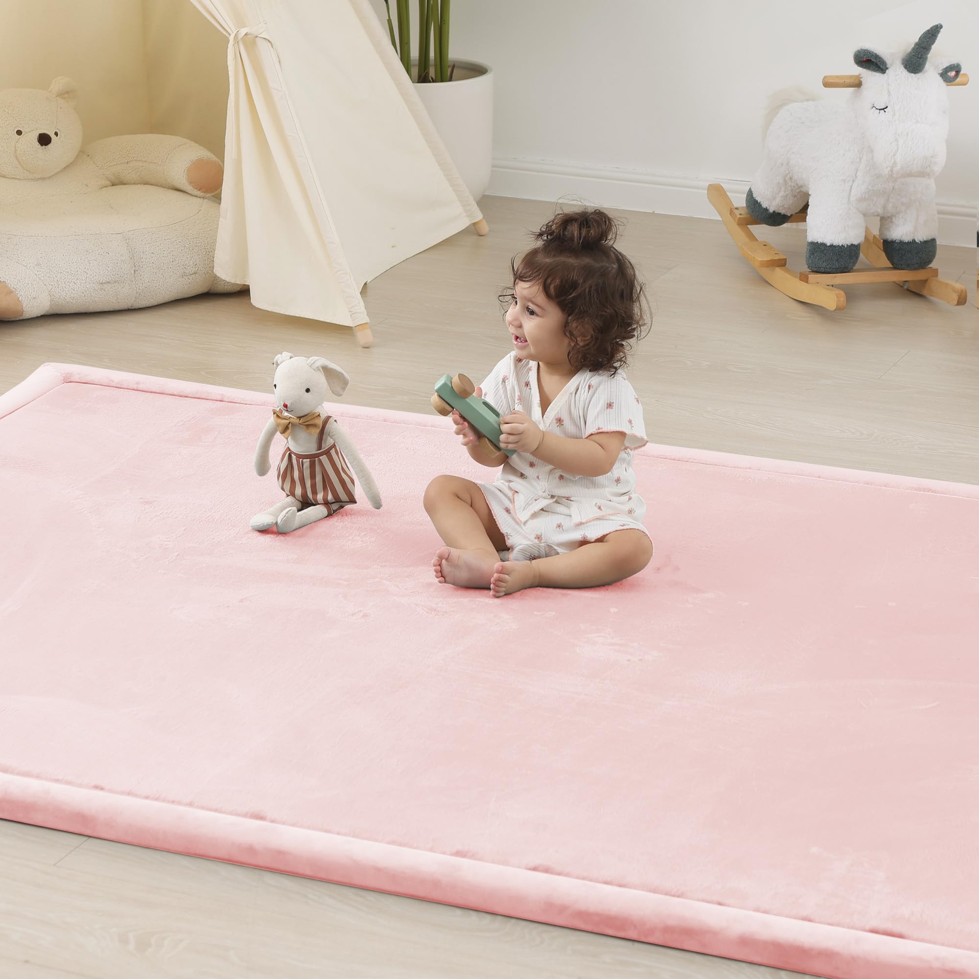 PaPaMat 1.5-inch thick baby play mat pink tummy time for soft floor play