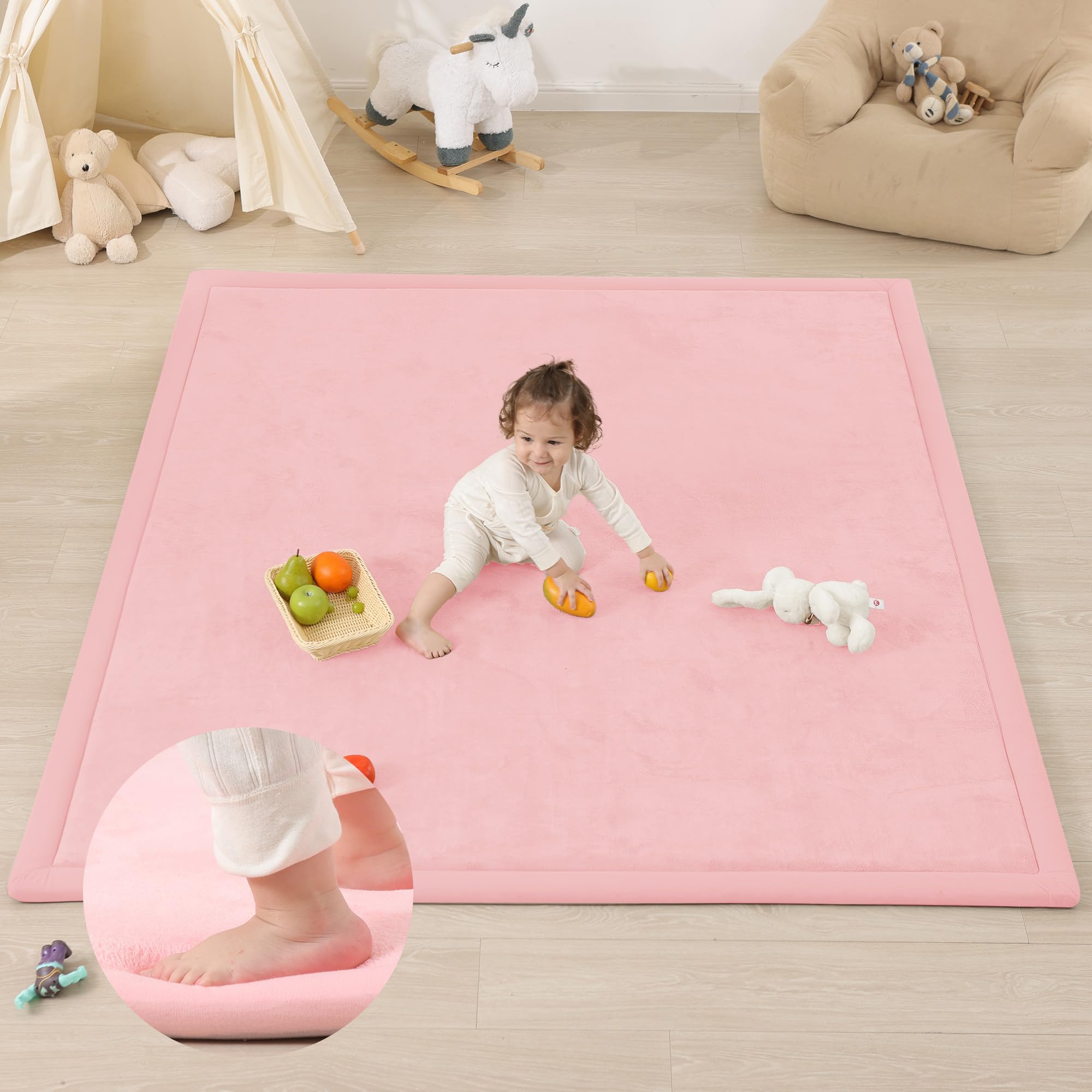 PaPaMat 1.3-inch thick play mat in pink with plush surface for comfy tummy time