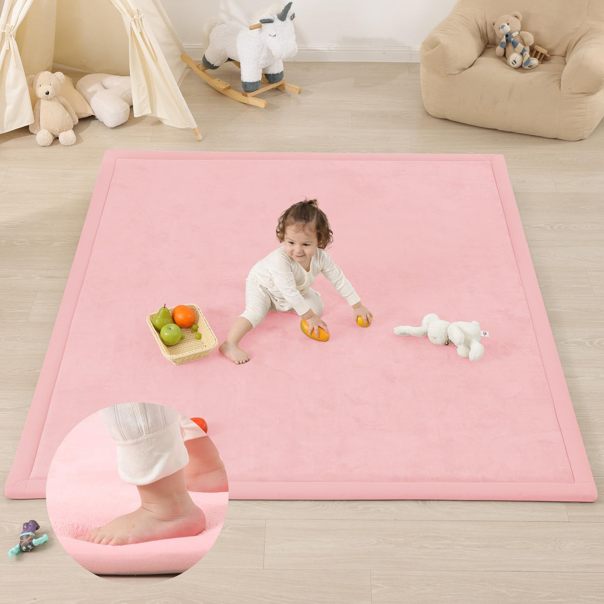 PaPaMat 1.3-inch thick play mat in pink with plush surface for comfy tummy time