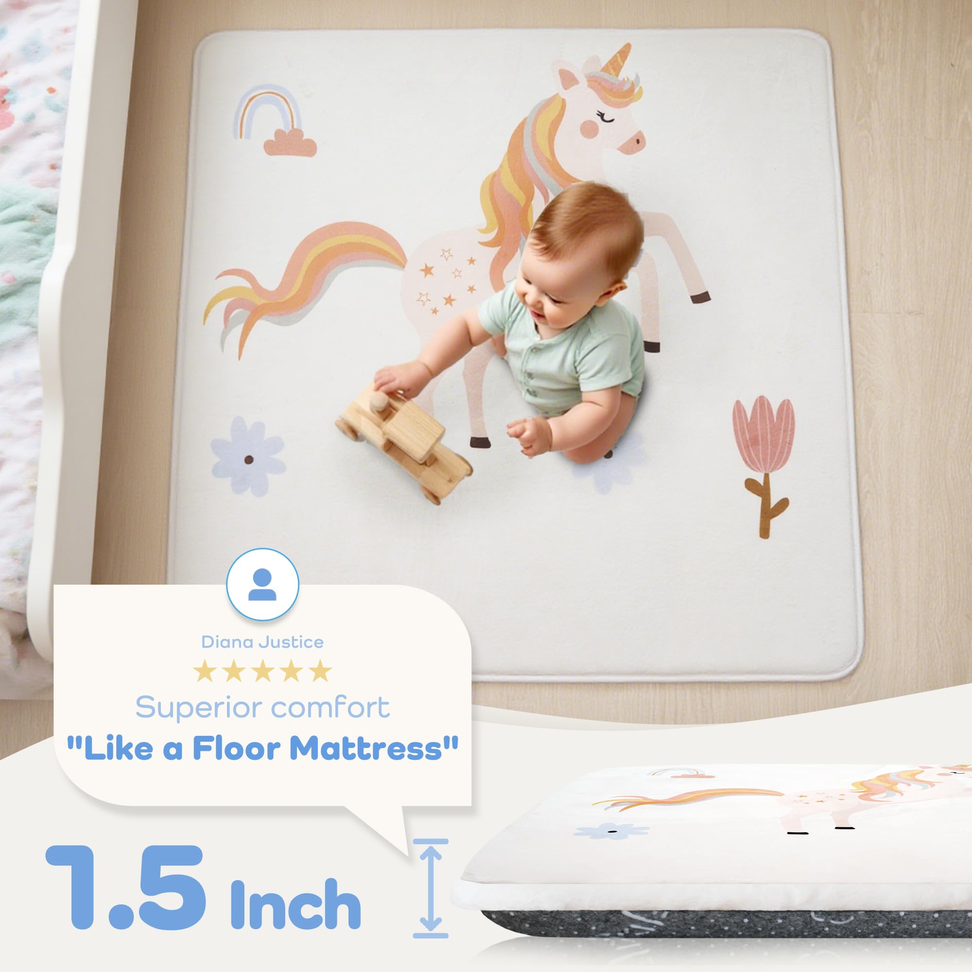 PaPaMat 50x50 memory foam mat with 1.5-inch thickness supports curious crawlers.