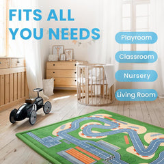 PaPaMat anti-slip-backing image shows safe, stable play on wood or tile floors
