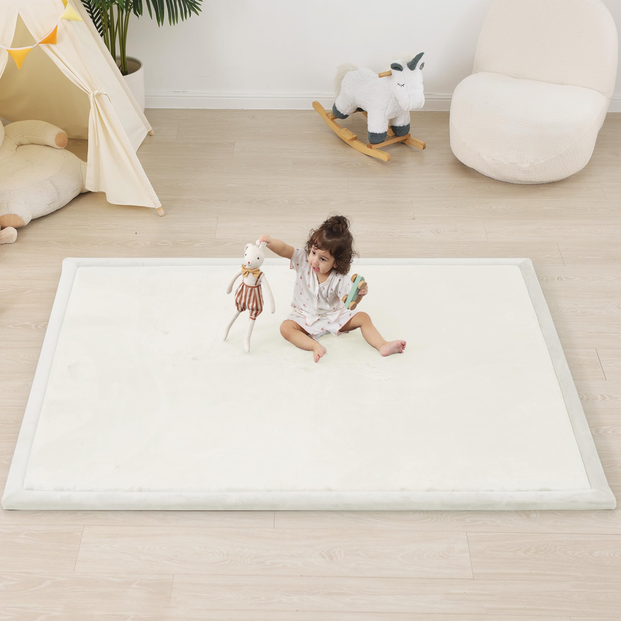 PaPaMat cream mat in playroom suggests cozy, inviting space for learning and exploration.