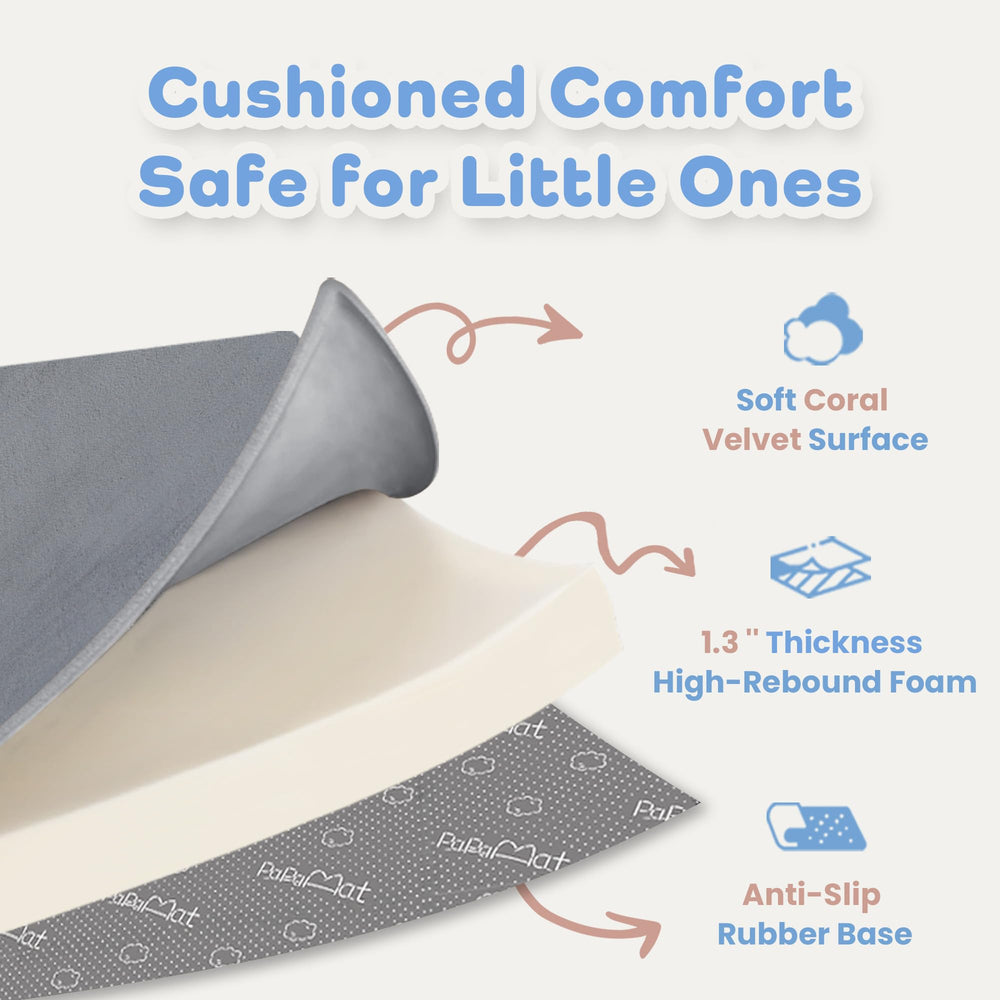 PaPaMat velvet surface easy to wipe clean after spills, milk, or dirt.
