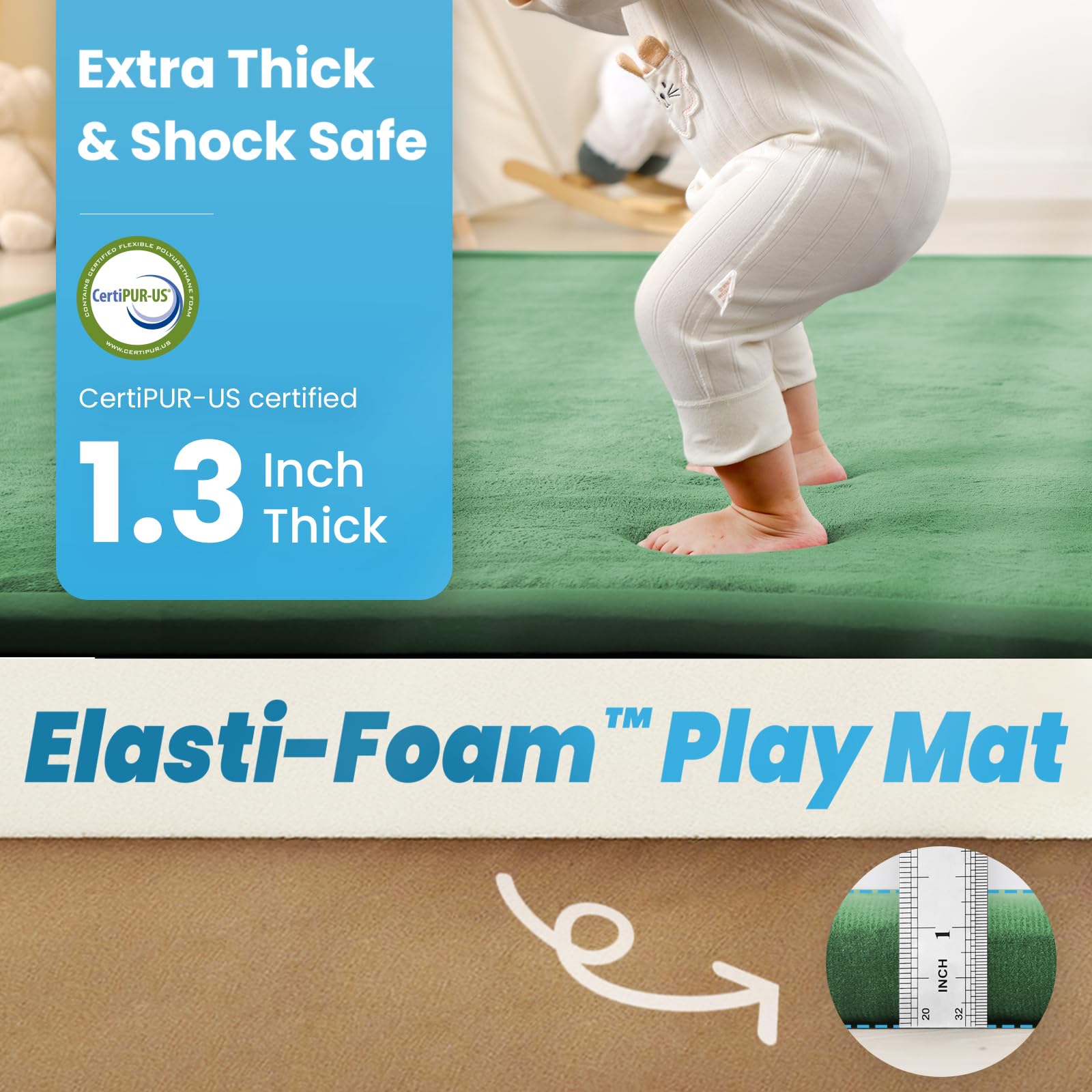 PaPaMat Emerald large floor mat beside crib offers secure placement