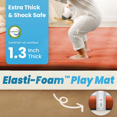 PaPaMat foam core is 1.3 inches thick for cushioned tummy time.