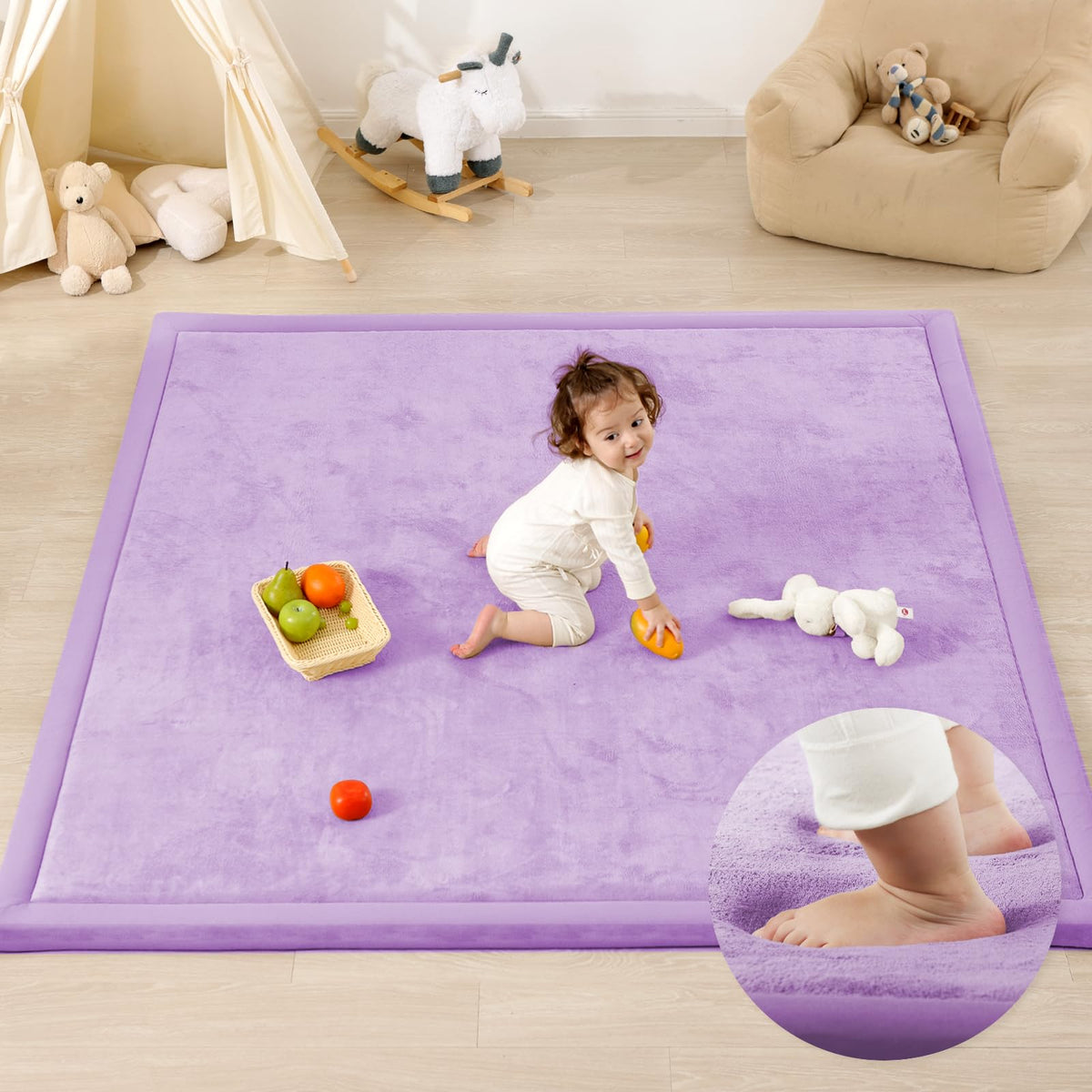 PaPaMat lavender close-up fabric shows soft, safe touch for baby skin