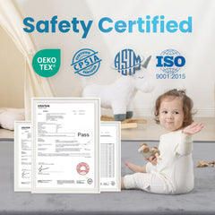 PaPaMat non-slip-bottom-design keeps mat in place beside crib for secure movement.