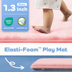 PaPaMat non-slip backing highlights silicone-dotted grip on wood floors for safety.