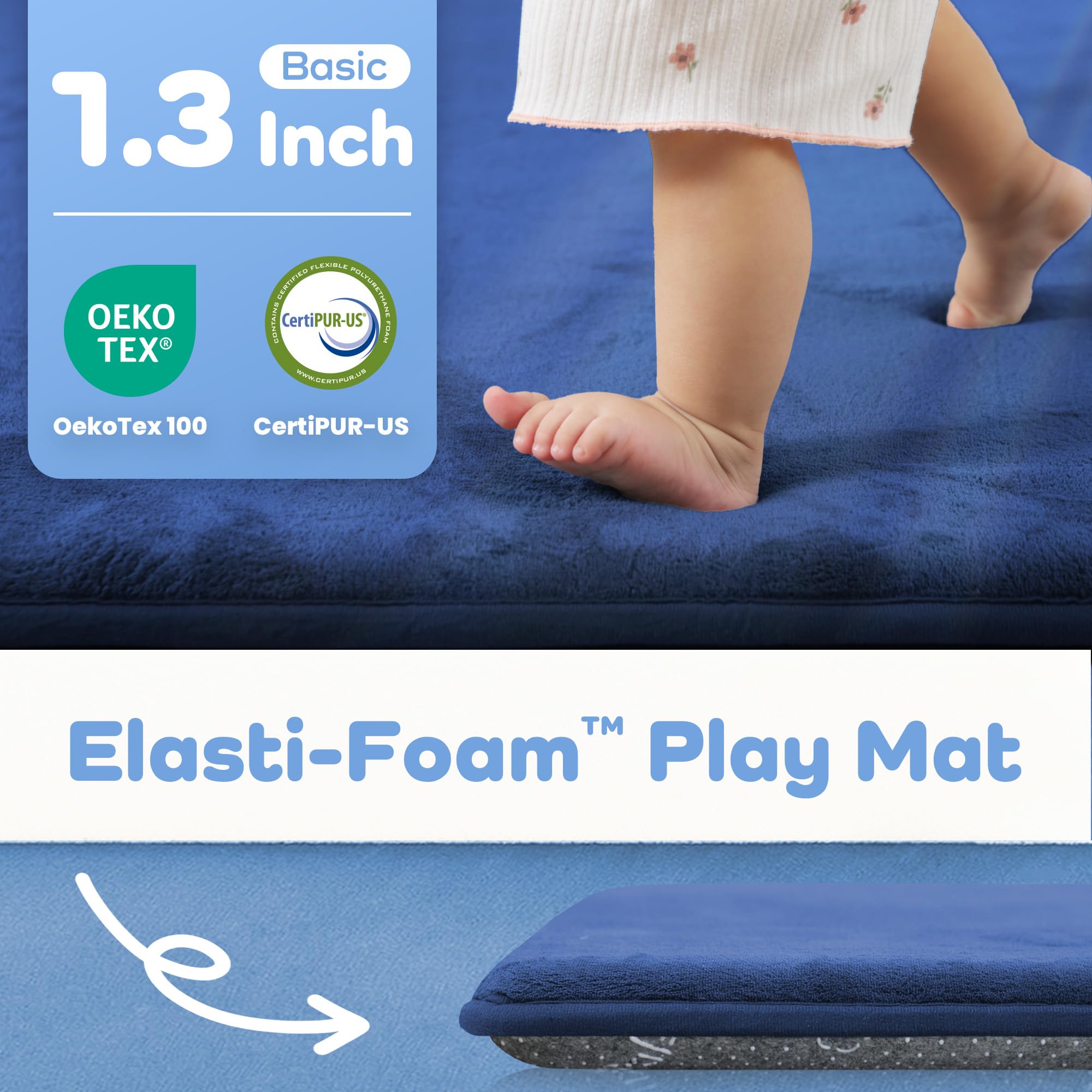 PaPaMat soft velvet surface feels plush for comfortable floor play.