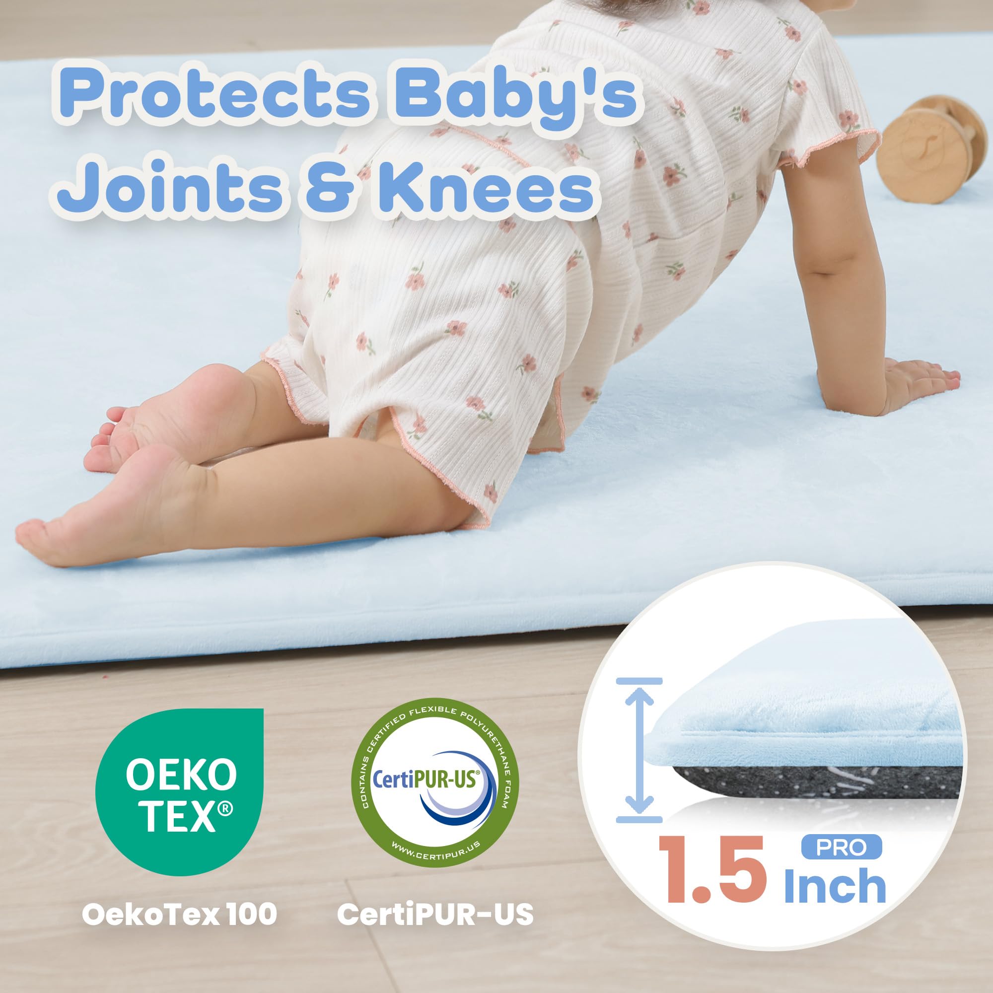 PaPaMat 1.5-inch thick foam close-up shows supportive surface for growing babies.