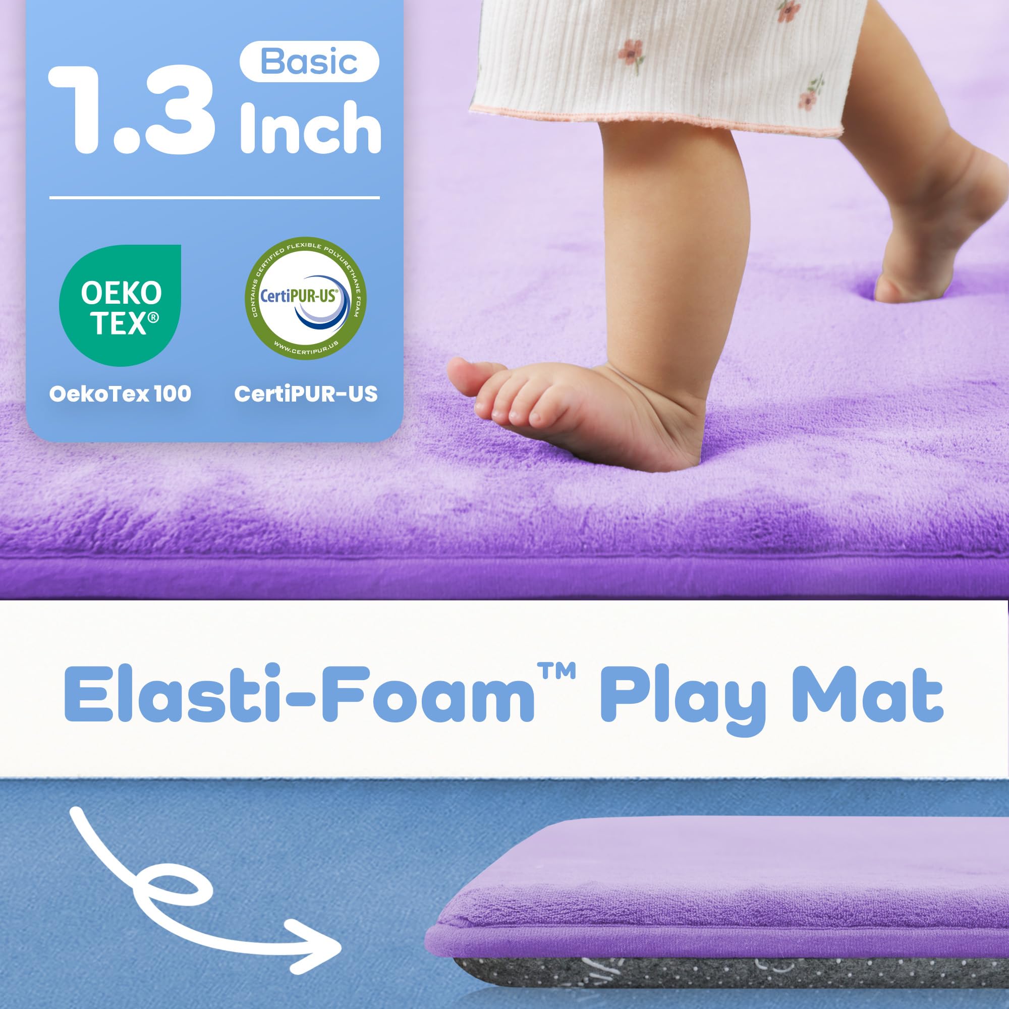 PaPaMat Violet on wood floor demonstrating non-slip backing during play.