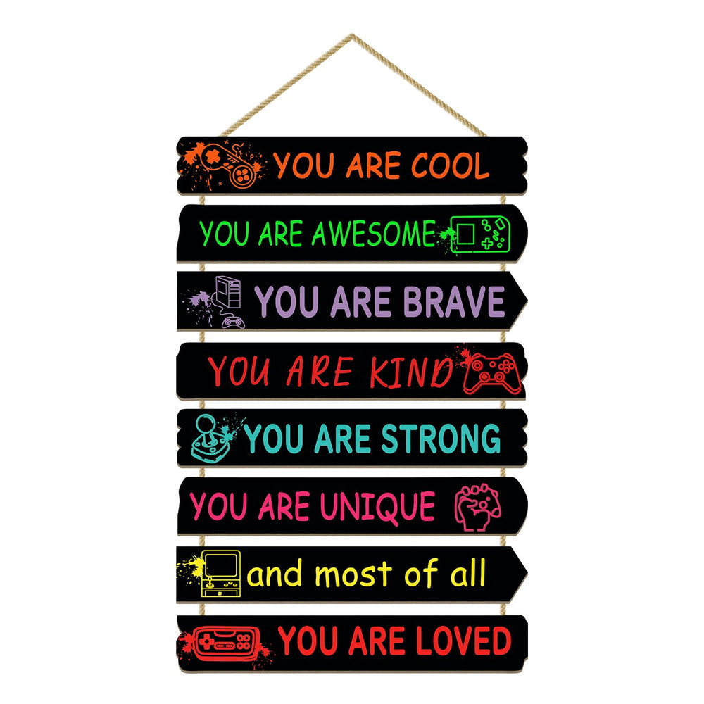 Paquesta game wall decor eight MDF panels with inspiring quotes to boost self-confidence in a boys room.