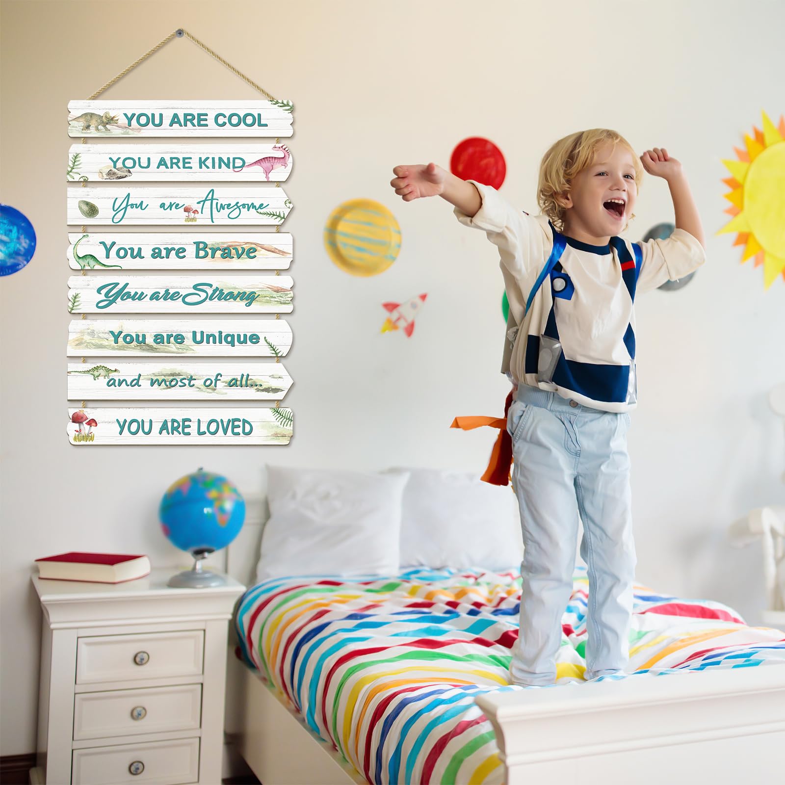 Paquesta dinosaur wall art vivid colors ideal for kids' rooms.